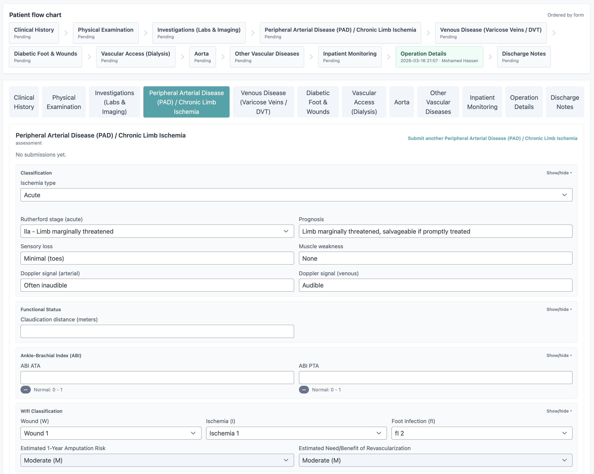 ROKAI HIS structured clinical form with patient-flow stages